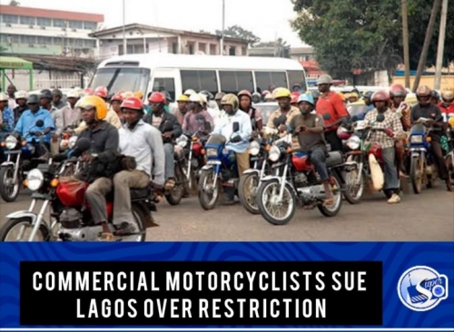 COMMERCIAL MOTORCYCLE RIDERS UNION HAS DRAGGED THE LAGOS STATE GOVERNMENT BEFORE THE FEDERAL HIGH COURT IN LAGOS.
