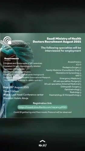 Saudi Arabia Recruitment Of Nigerian Doctors 2021